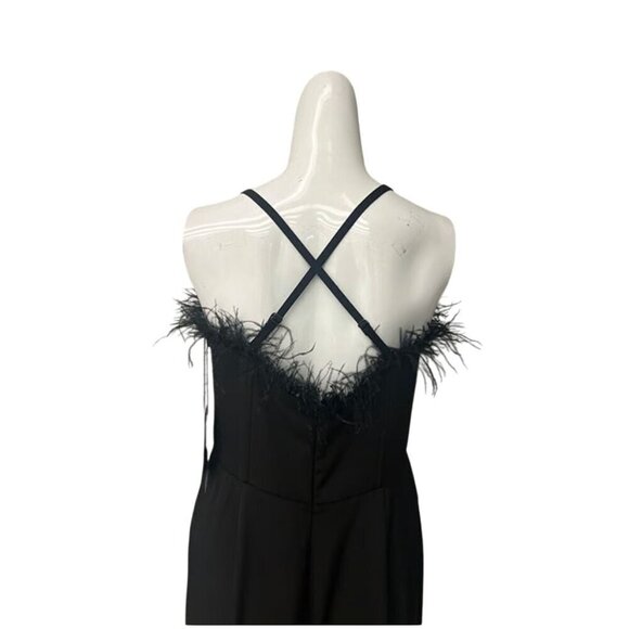 Nicole Miller Black Ostrich Feather Trim Jumpsuit Size 12 - Picture 3 of 14